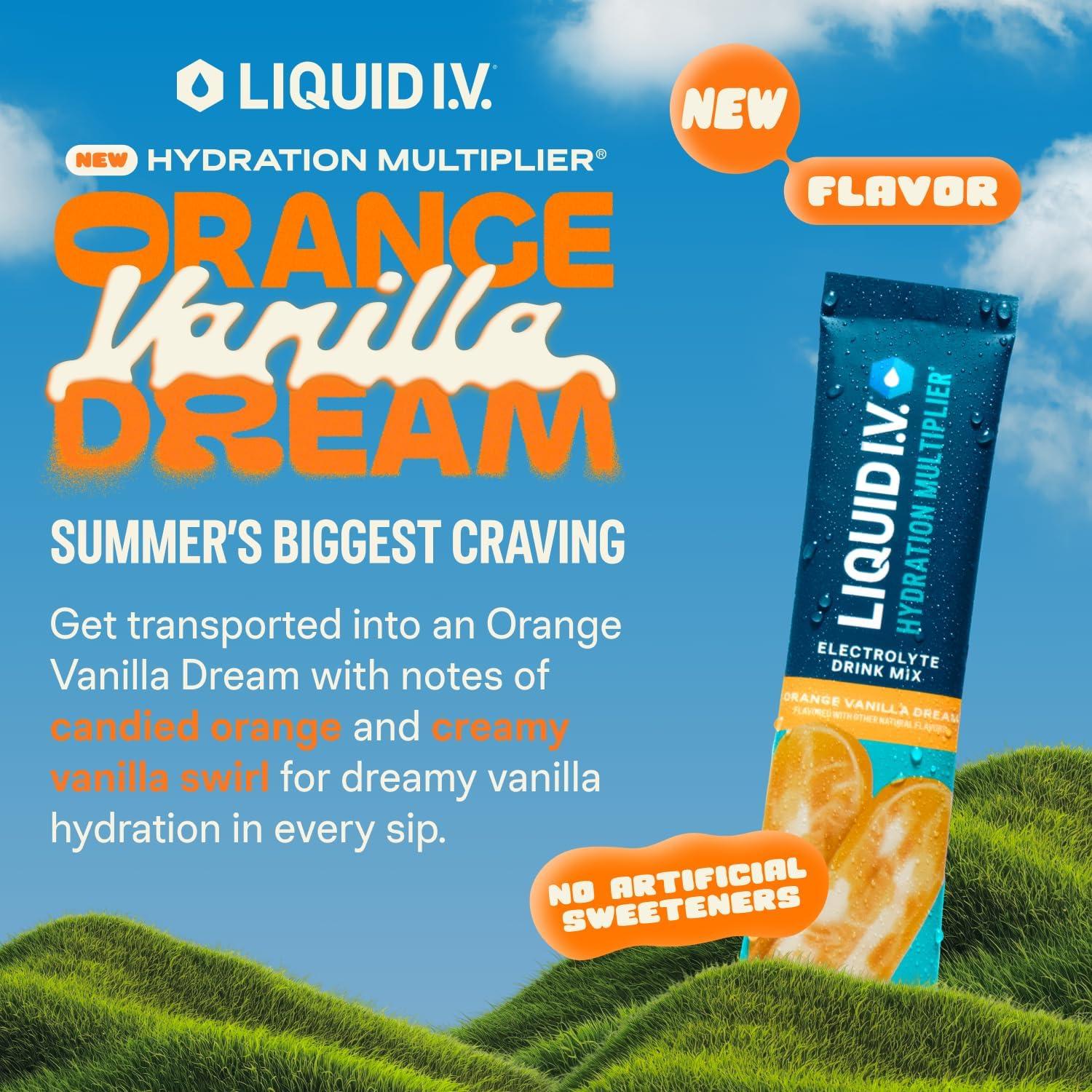 imageLiquid IV Hydration Multiplier Orange Vanilla Dream Electrolyte Powder Drink Mix 3 Pack 48 ServingsOrange Vanilla Dream