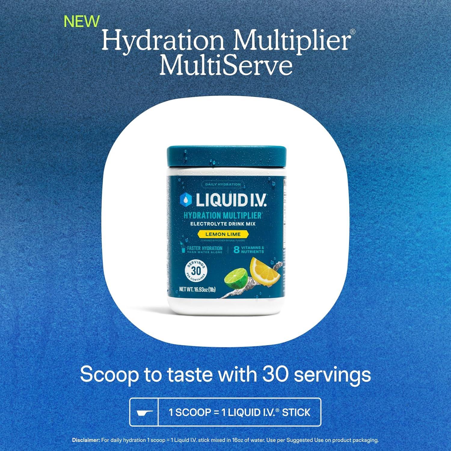 imageLiquid IV Hydration Multiplier Strawberry Electrolyte Powder Drink Mix 1 Tub 30 ServingsLemon Lime