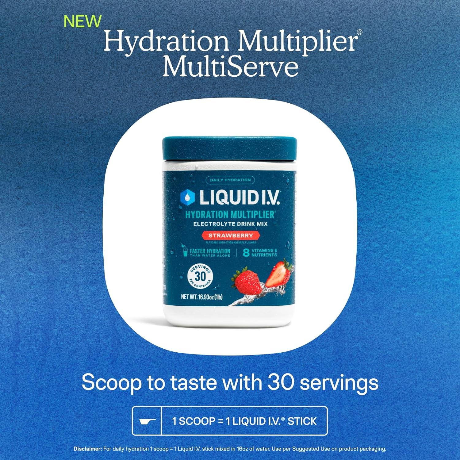 imageLiquid IV Hydration Multiplier Strawberry Electrolyte Powder Drink Mix 1 Tub 30 ServingsStrawberry