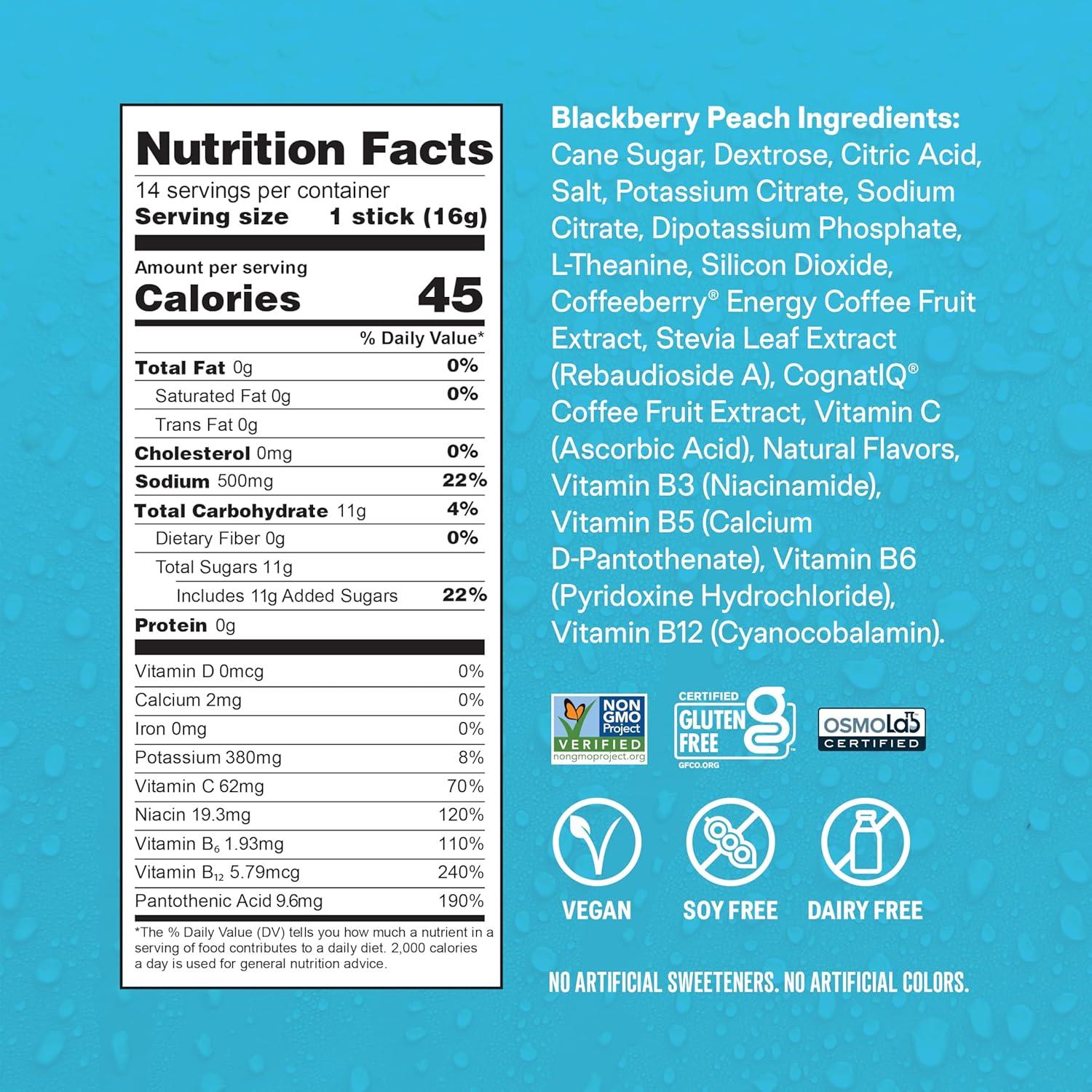 imageLiquid IV Hydration Multiplier Energy BlackBerry Peach Electrolyte Powder Drink 1 Pack 14 ServingsBlackberry Peach
