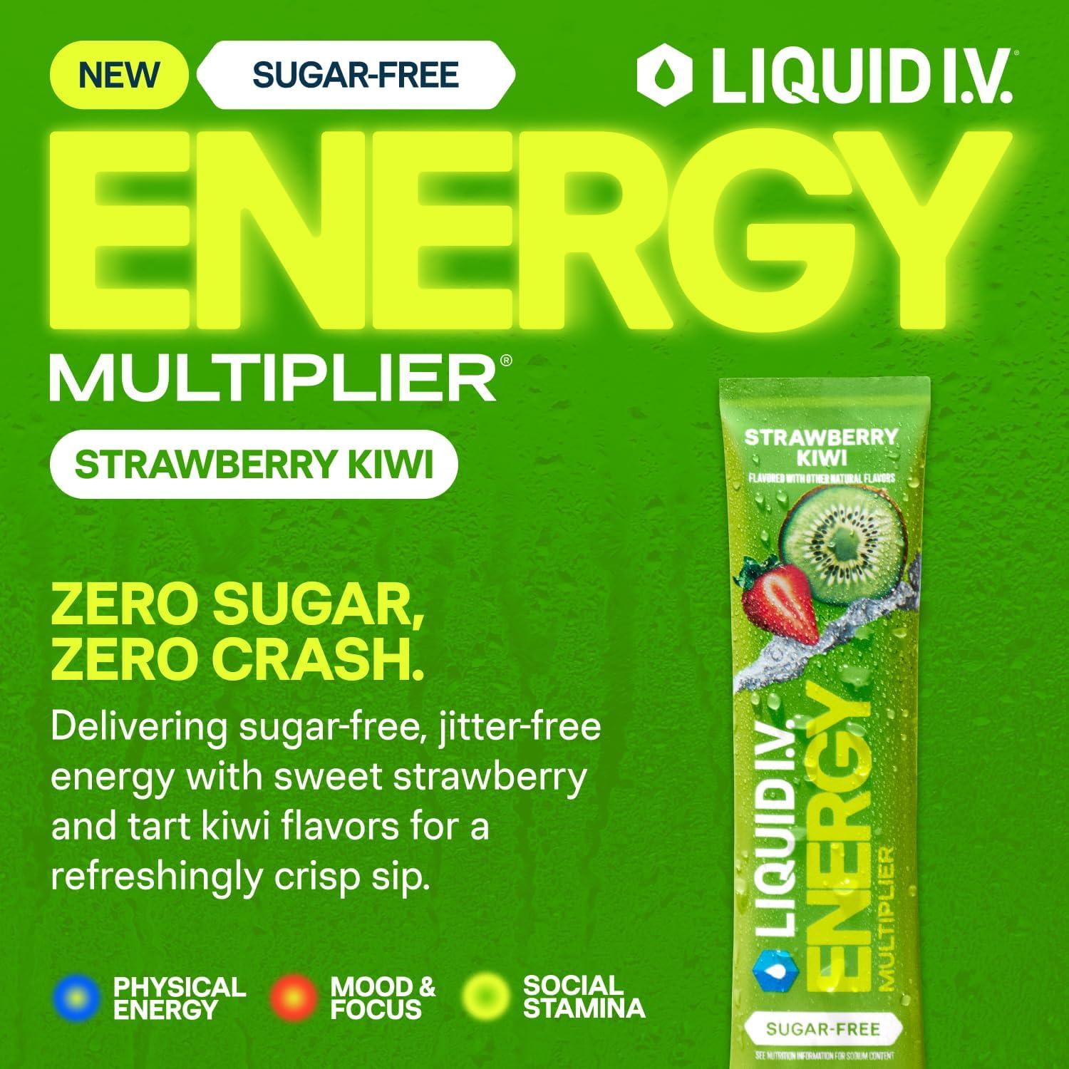 imageLiquid IV Hydration Multiplier Sugar Free Energy Strawberry Kiwi Electrolyte Powder Drink Mix 1 Pack 14 ServingsStrawberry Kiwi