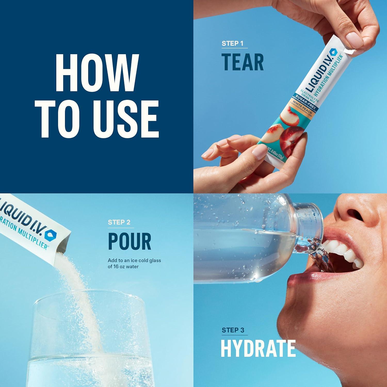 imageLiquid IV Hydration Multiplier Sugar Free Lemon Lime Electrolyte Powder Drink Mix 3 Pack 42 ServingsRainbow Sherbet