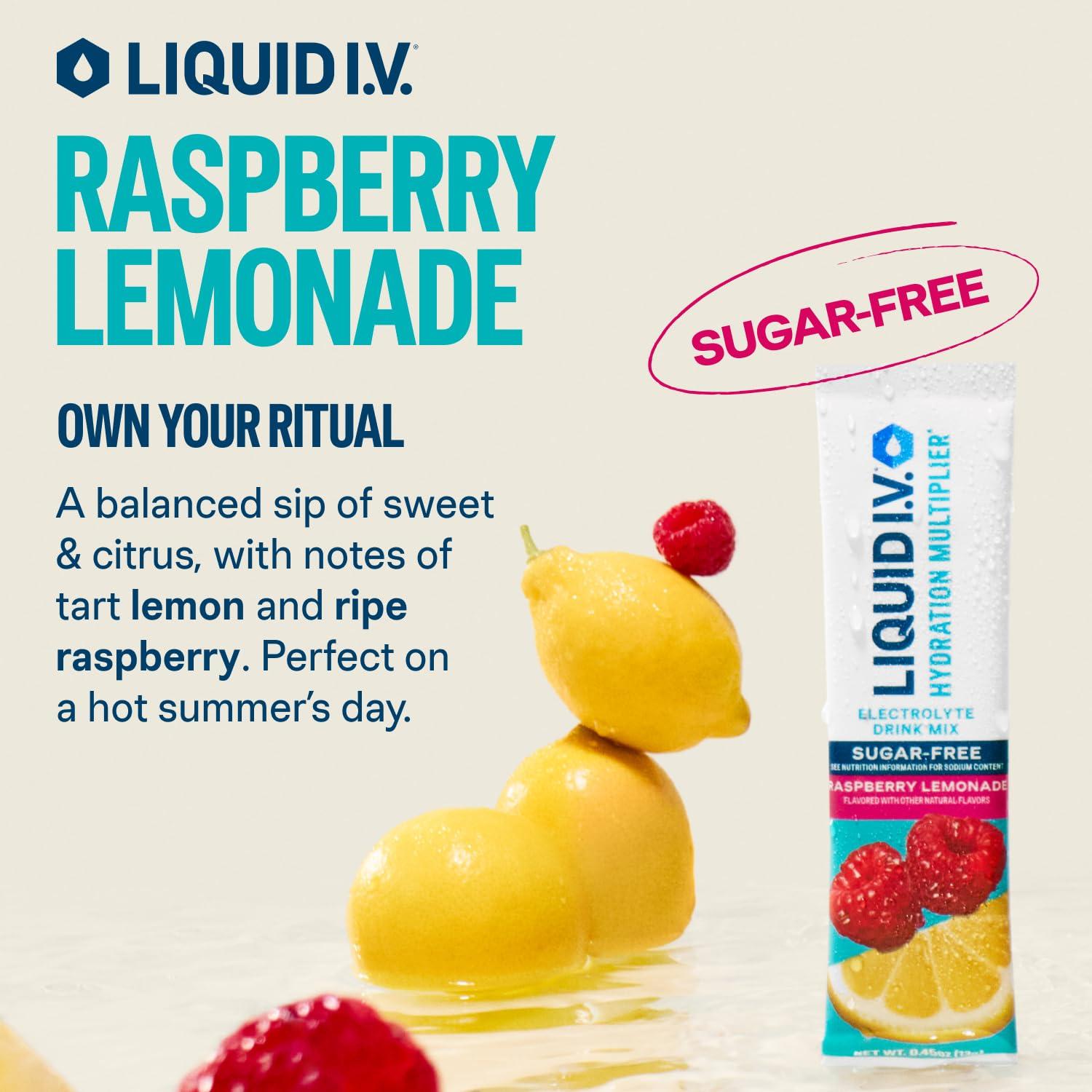 imageLiquid IV Hydration Multiplier Sugar Free Lemon Lime Electrolyte Powder Drink Mix 3 Pack 42 ServingsRaspberry Lemonade