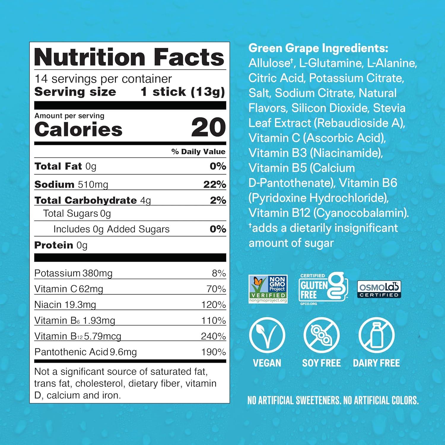 imageLiquid IV Hydration Multiplier SugarFree Raspberry Lemonade Electrolyte Powder Drink Mix 1 Pack 14 ServingsGreen Grape