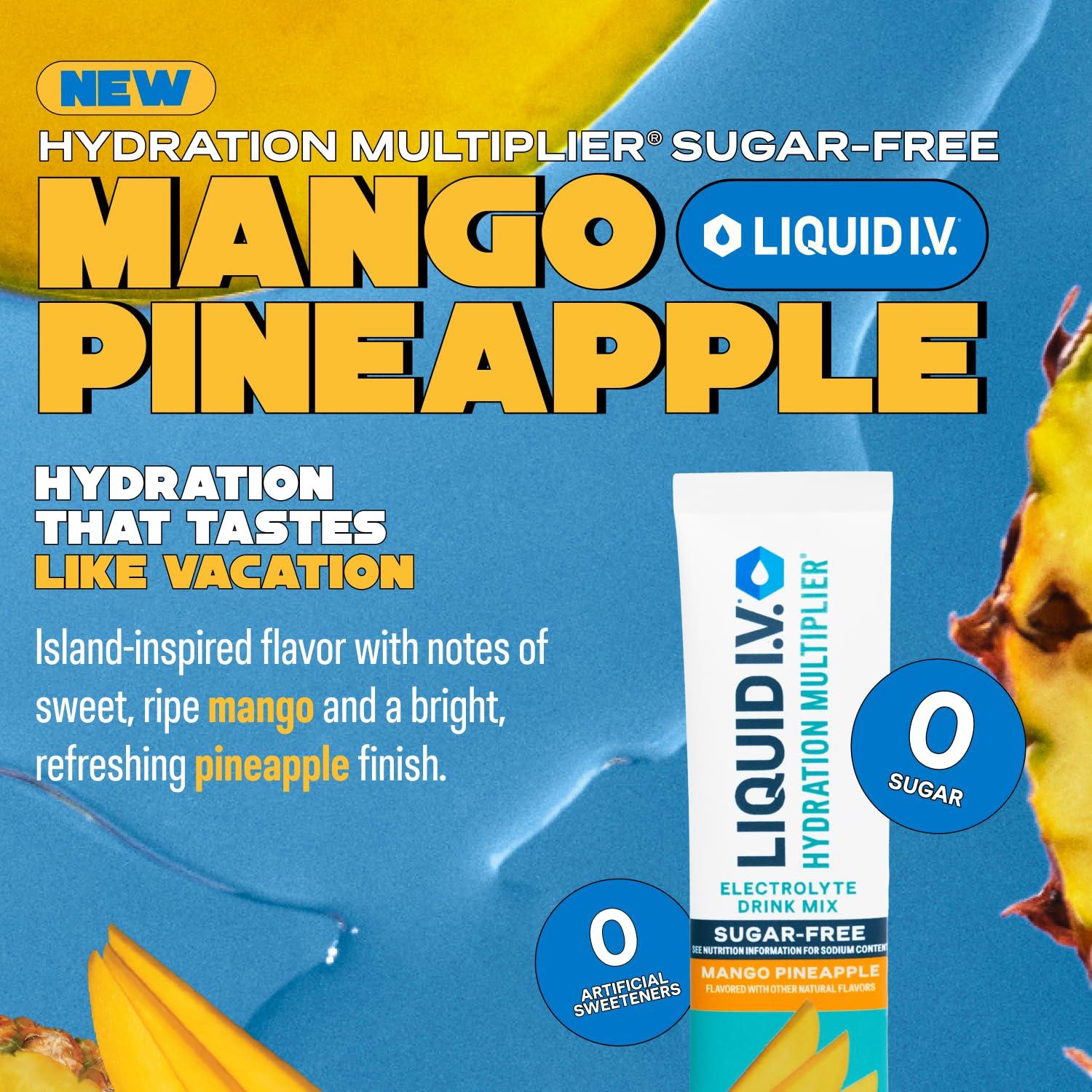 imageLiquid IV Hydration Multiplier SugarFree Raspberry Melon Electrolyte Powder Drink Mix 3 Pack 42 ServingsMango Pineapple