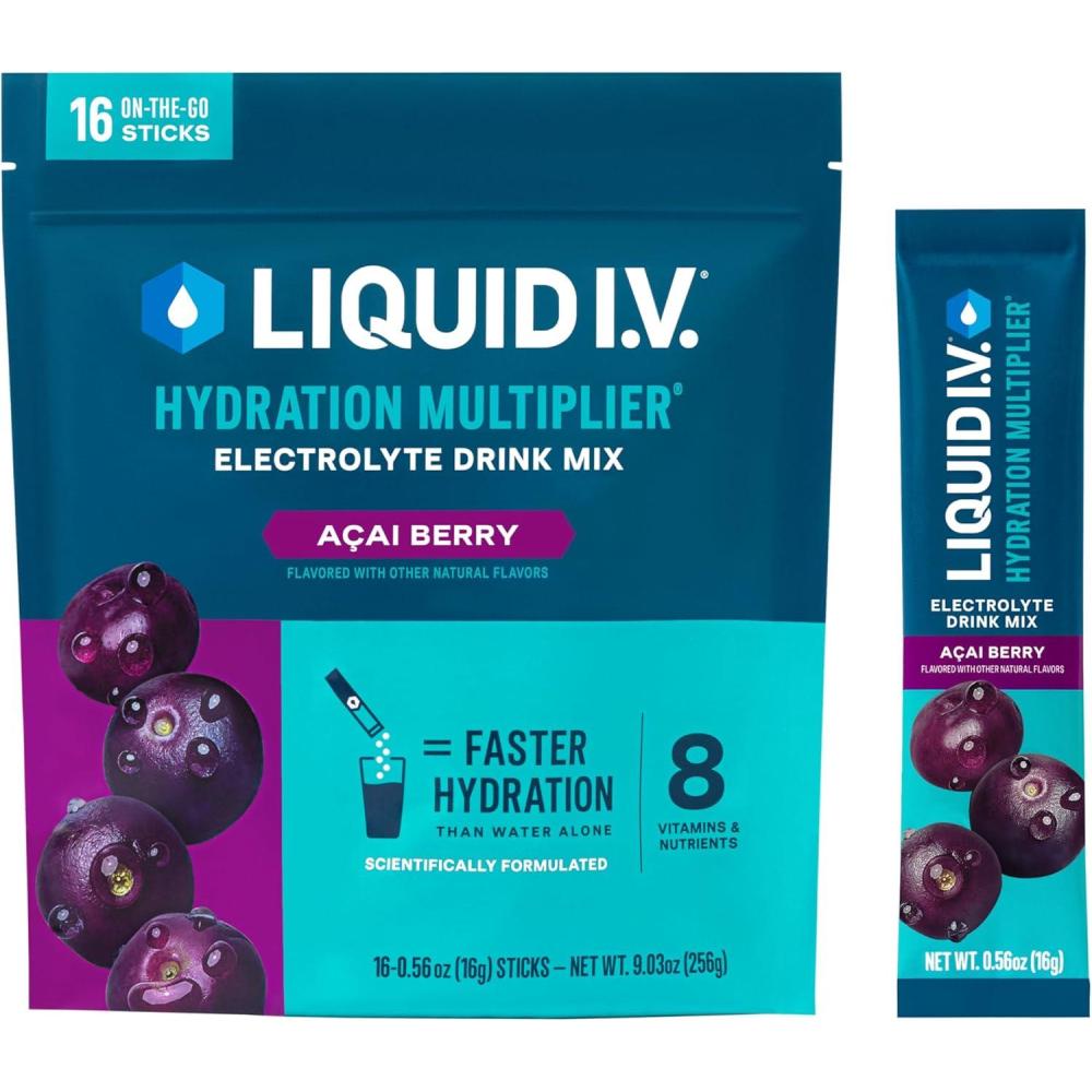 imageLiquid IV Hydration Multiplier Lemon Lime Electrolyte Powder Drink Mix 1 Pack 16 ServingsAcai Berry