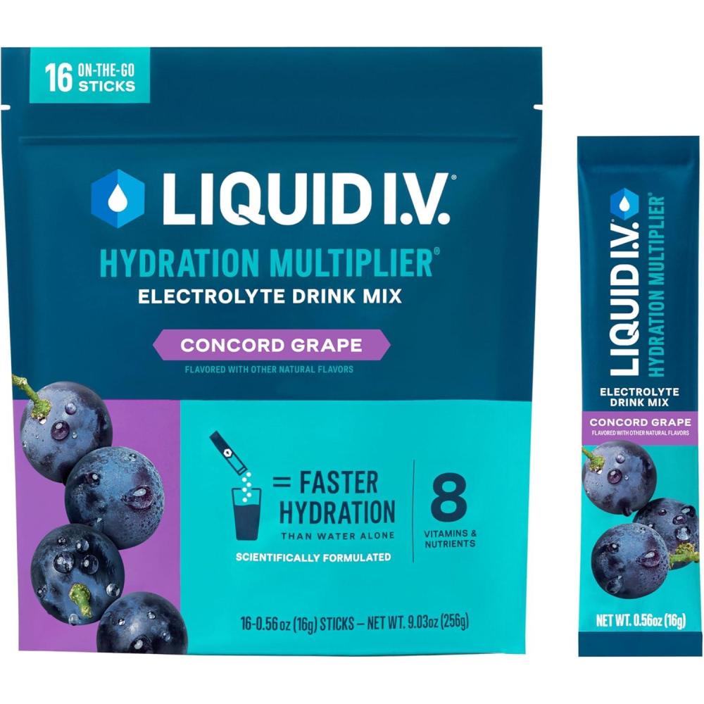 imageLiquid IV Hydration Multiplier Lemon Lime Electrolyte Powder Drink Mix 1 Pack 16 ServingsConcord Grape