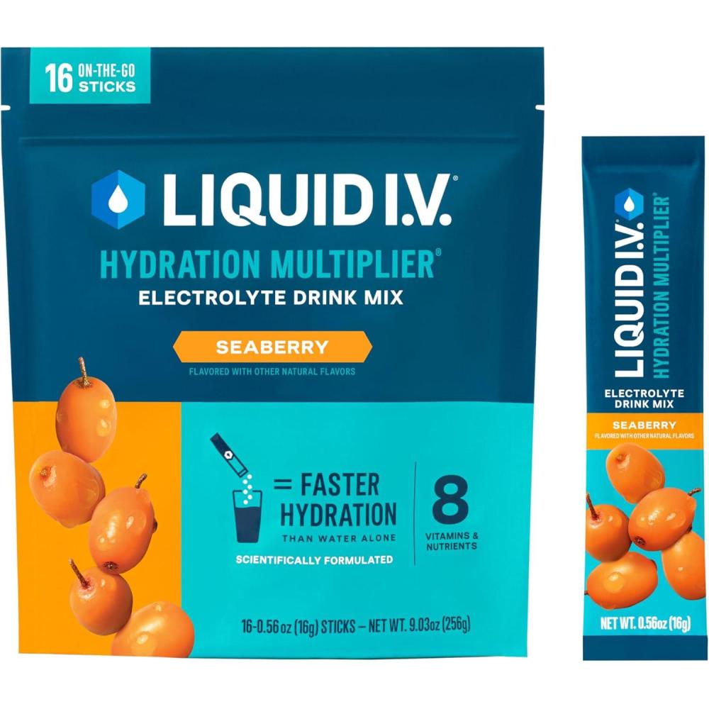 imageLiquid IV Hydration Multiplier Lemon Lime Electrolyte Powder Drink Mix 1 Pack 16 ServingsSeaberry