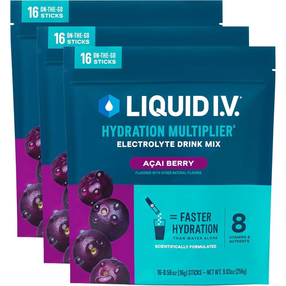 imageLiquid IV Hydration Multiplier Orange Vanilla Dream Electrolyte Powder Drink Mix 3 Pack 48 ServingsAcai Berry