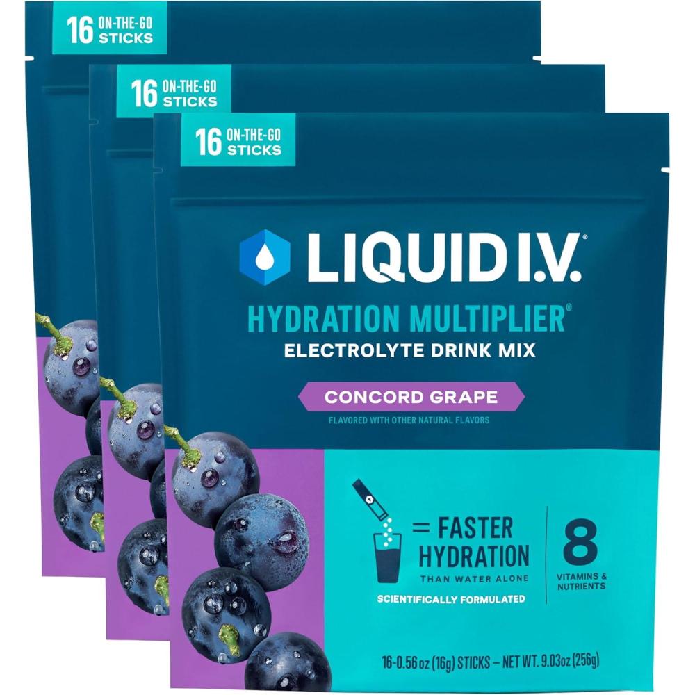 imageLiquid IV Hydration Multiplier Orange Vanilla Dream Electrolyte Powder Drink Mix 3 Pack 48 ServingsConcord Grape