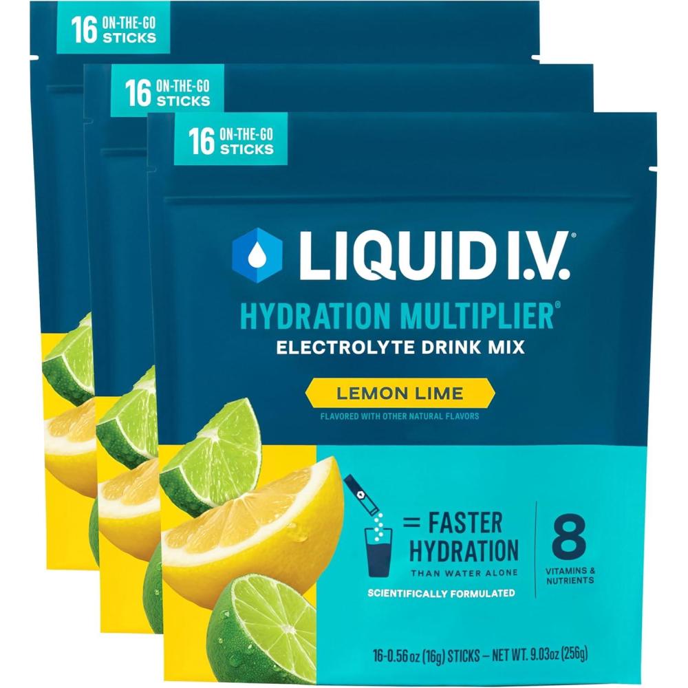 imageLiquid IV Hydration Multiplier Orange Vanilla Dream Electrolyte Powder Drink Mix 3 Pack 48 ServingsLemon Lime