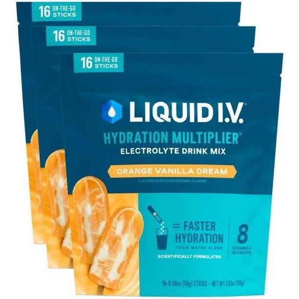 imageLiquid IV Hydration Multiplier Orange Vanilla Dream Electrolyte Powder Drink Mix 3 Pack 48 ServingsOrange Vanilla Dream