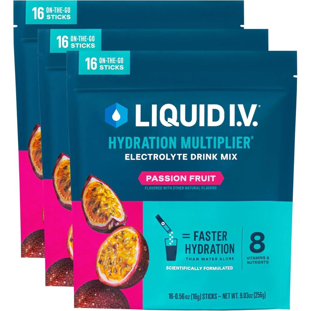 imageLiquid IV Hydration Multiplier Orange Vanilla Dream Electrolyte Powder Drink Mix 3 Pack 48 ServingsPassion Fruit