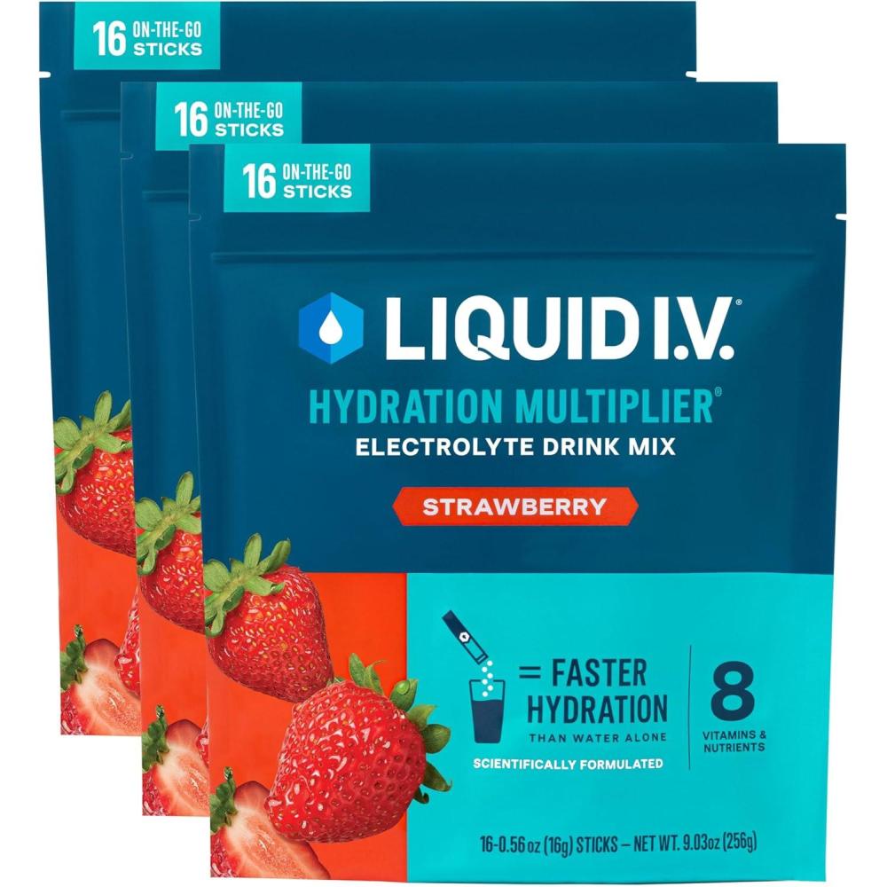 imageLiquid IV Hydration Multiplier Orange Vanilla Dream Electrolyte Powder Drink Mix 3 Pack 48 ServingsStrawberry