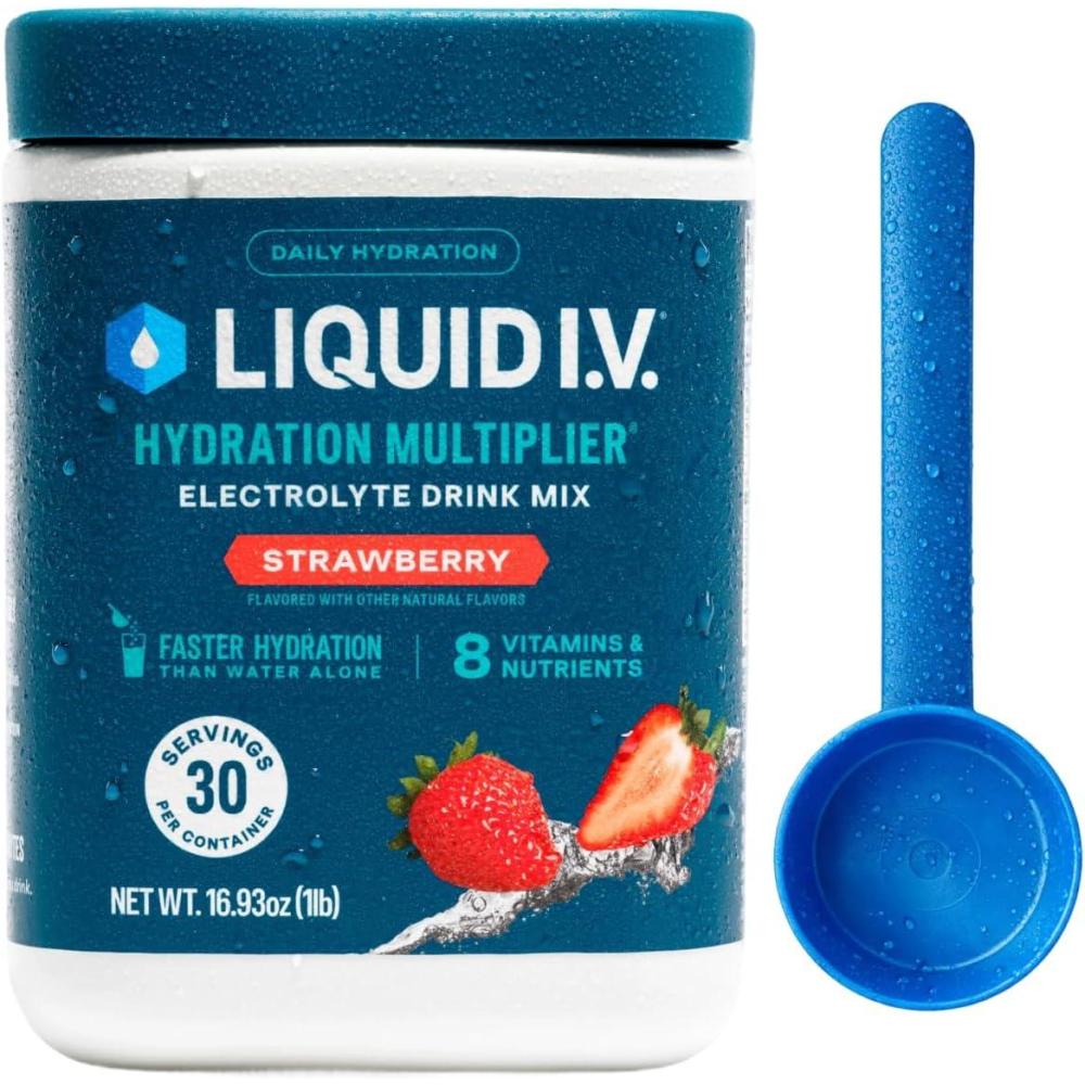 imageLiquid IV Hydration Multiplier Strawberry Electrolyte Powder Drink Mix 1 Tub 30 ServingsStrawberry