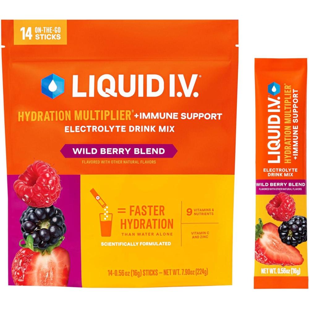imageLiquid IV Hydration Multiplier Immune Support Wild Berry Blend Electrolyte Powder Drink Mix 1 Pack 14 ServingsWild Berry Blend
