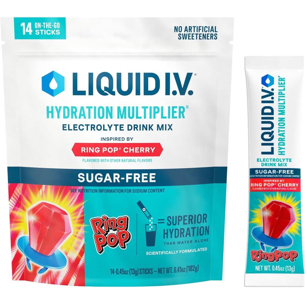 imageLiquid IV Hydration Multiplier SugarFree Raspberry Lemonade Electrolyte Powder Drink Mix 1 Pack 14 ServingsRing Pop