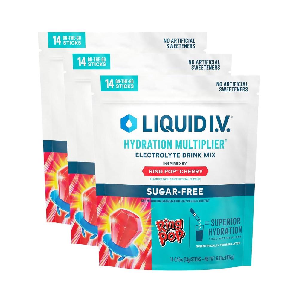 imageLiquid IV Hydration Multiplier SugarFree Raspberry Melon Electrolyte Powder Drink Mix 3 Pack 42 ServingsRing Pop