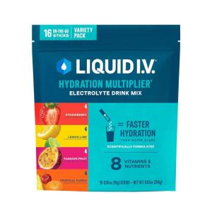 Liquid I.V.® Hydration Multiplier – Variety Pack – Lemon Lime, Passion Fruit, Strawberry, Tropical Punch | Electrolyte Powder Drink Mix | 1 Pack (16 Servings)