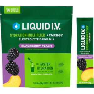 Liquid I.V.® Hydration Multiplier +Energy – BlackBerry – Peach | Electrolyte Powder Drink | 1 Pack (14 Servings)(Blackberry Peach)
