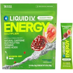 Liquid I.V.® Hydration Multiplier Sugar – Free + Energy – Strawberry Kiwi | Electrolyte Powder Drink Mix | 1 Pack (14 Servings)(Pomegranate Punch)