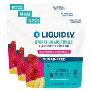 Liquid I.V.® Hydration Multiplier Sugar Free – Lemon Lime | Electrolyte Powder Drink Mix | 3 Pack (42 Servings)(Raspberry Lemonade)
