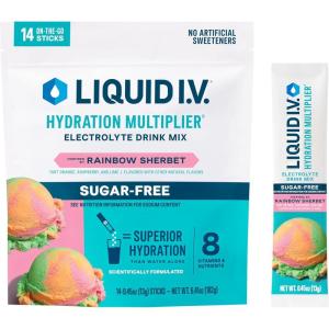 Liquid I.V.® Hydration Multiplier Sugar-Free – Raspberry Lemonade | Electrolyte Powder Drink Mix | 1 Pack (14 Servings)(Rainbow Sherbet)
