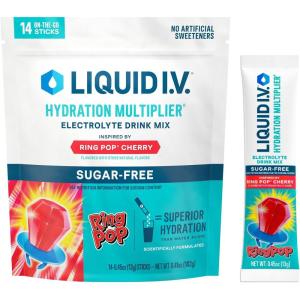 Liquid I.V.® Hydration Multiplier Sugar-Free – Raspberry Lemonade | Electrolyte Powder Drink Mix | 1 Pack (14 Servings)(Ring Pop)