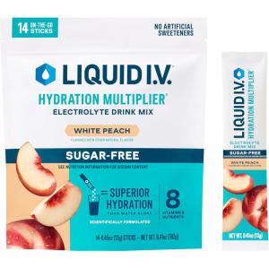 Liquid I.V.® Hydration Multiplier Sugar-Free – Raspberry Lemonade | Electrolyte Powder Drink Mix | 1 Pack (14 Servings)(White Peach)
