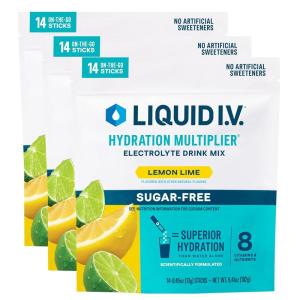 Liquid I.V.® Hydration Multiplier Sugar-Free – Raspberry Melon | Electrolyte Powder Drink Mix | 3 Pack (42 Servings)(Lemon Lime)