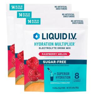 Liquid I.V.® Hydration Multiplier Sugar-Free – Raspberry Melon | Electrolyte Powder Drink Mix | 3 Pack (42 Servings)(Raspberry Melon)