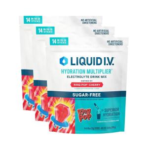 Liquid I.V.® Hydration Multiplier Sugar-Free – Raspberry Melon | Electrolyte Powder Drink Mix | 3 Pack (42 Servings)(Ring Pop)