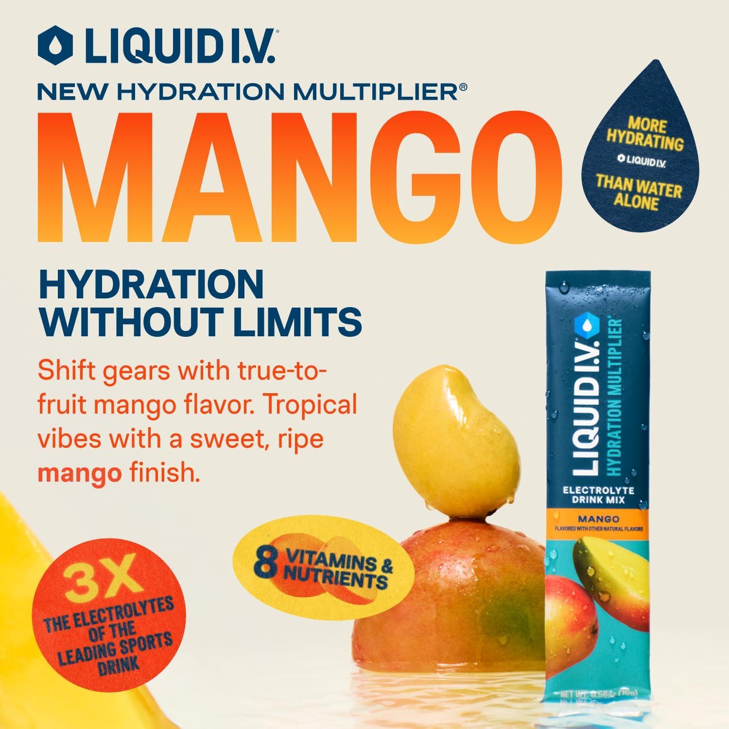 imageLiquid IV Hydration Multiplier Grapefruit Electrolyte Powder Drink Mix 1 Pack 16 ServingsMango