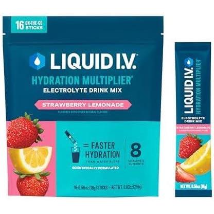 imageLiquid IV Hydration Multiplier Grapefruit Electrolyte Powder Drink Mix 1 Pack 16 ServingsStrawberry Lemonade