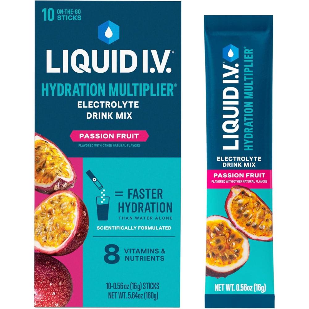 imageLiquid IV Hydration Multiplier Passion Fruit Electrolyte Powder Drink Mix 1 Pack 10 Servings09 Ounce Pack of 10