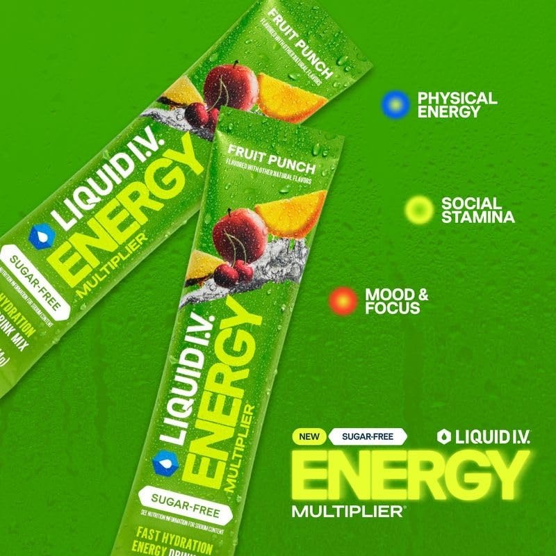 imageLiquid IV Hydration Multiplier SugarFree Energy Lime Margarita Mocktail Electrolyte Powder Drink Mix 1 Pack 14 ServingsFruit Punch