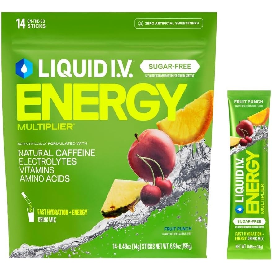 imageLiquid IV Hydration Multiplier SugarFree Energy Lime Margarita Mocktail Electrolyte Powder Drink Mix 1 Pack 14 ServingsFruit Punch