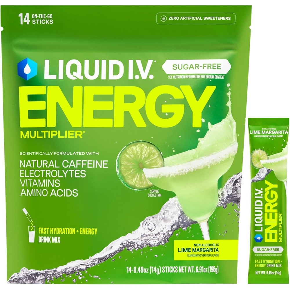 imageLiquid IV Hydration Multiplier SugarFree Energy Lime Margarita Mocktail Electrolyte Powder Drink Mix 1 Pack 14 ServingsLime Margarita Mocktail